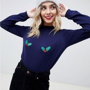In search of!  ASOS charity sweater- navy with holly